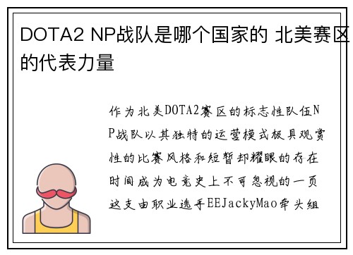 DOTA2 NP战队是哪个国家的 北美赛区的代表力量