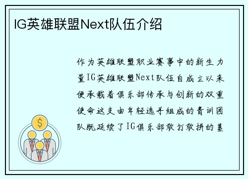 IG英雄联盟Next队伍介绍